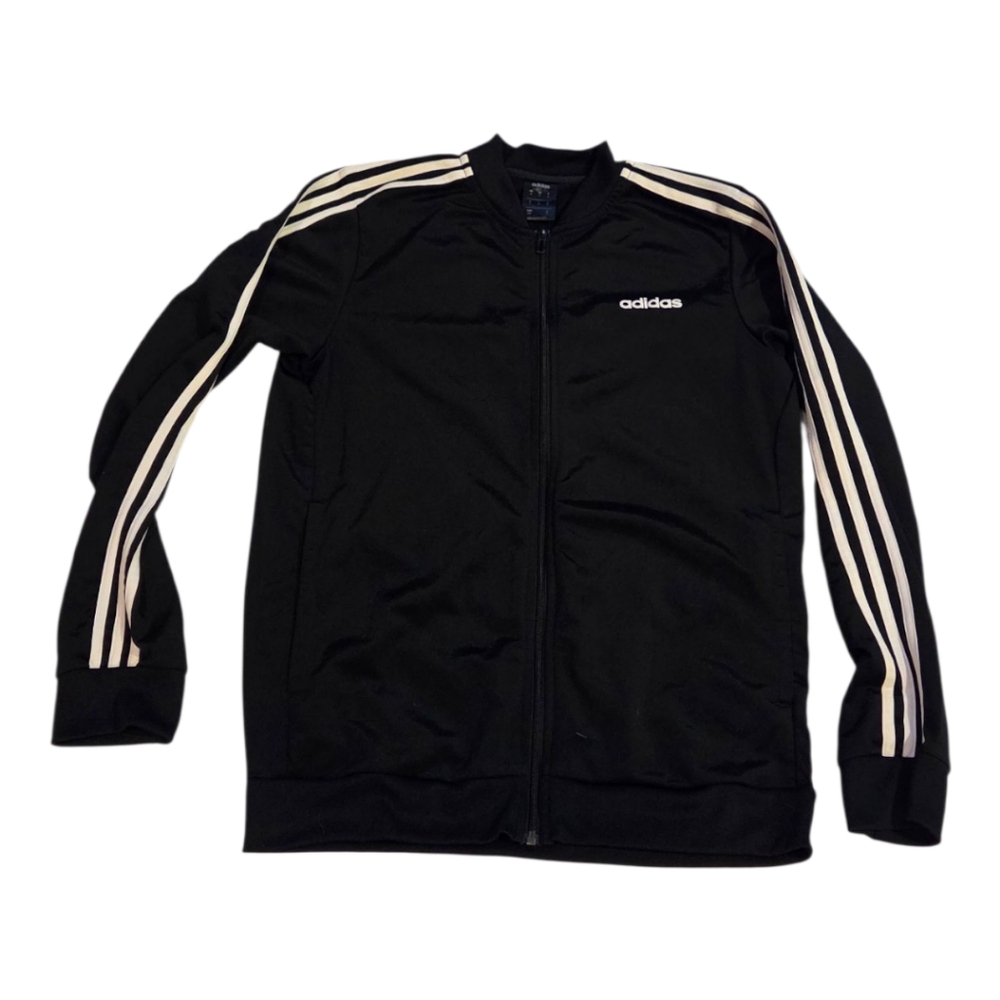 Adidas Men's Black Bomber Jacket with White Stripes